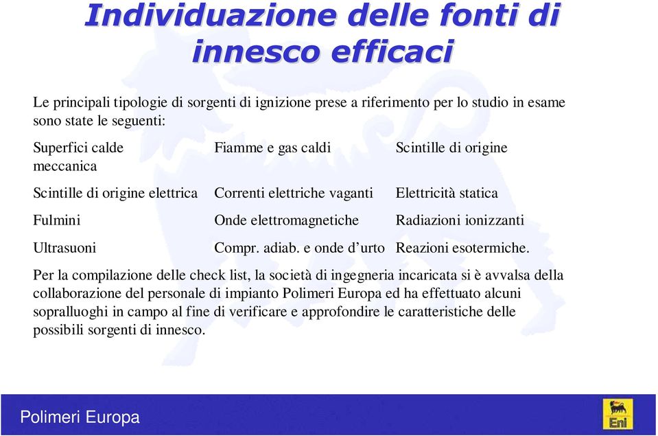 Radiazioni ionizzanti Ultrasuoni Compr. adiab. e onde d urto Reazioni esotermiche.