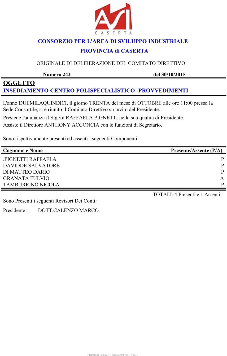 Presiede l'adunanza il Sig./ra RAFFAELA PIGNETTI nella sua qualità di Presidente. Assiste il Direttore ANTHONY ACCONCIA con le funzioni di Segretario.