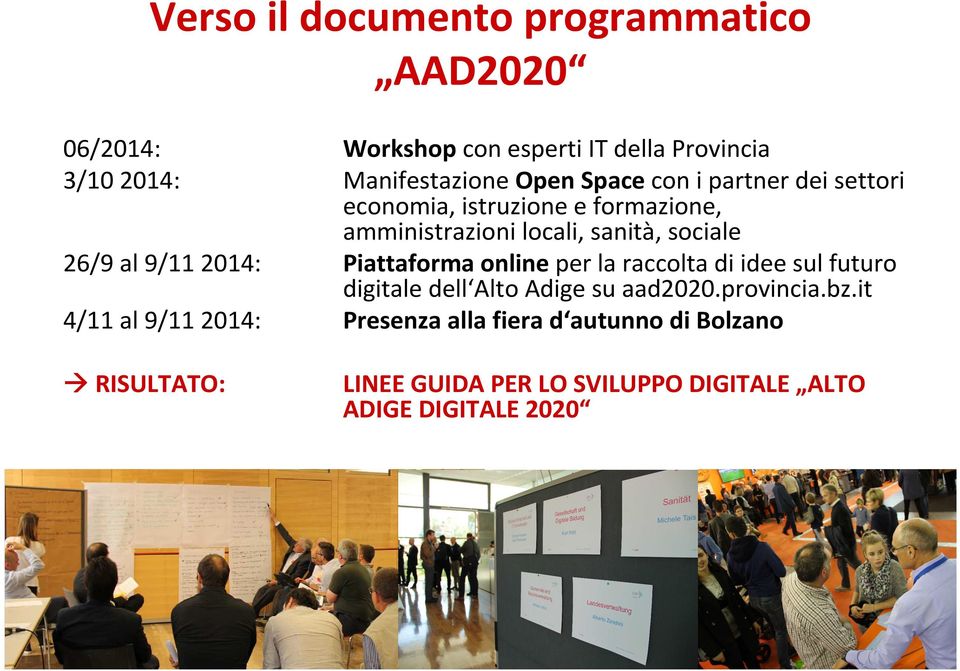 9/112014: Piattaforma online per la raccolta di idee sul futuro digitale dell Alto Adige su aad2020.provincia.bz.