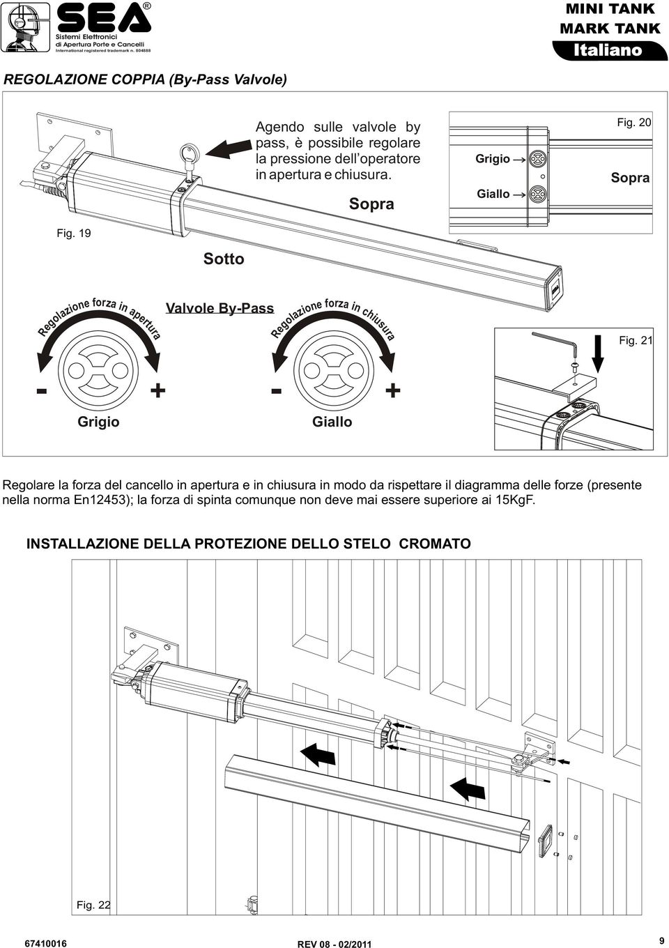 19 Sotto ol g e R a z io ne forza in a p e rt u ra Valvole By-Pass ol g e R a zi on e forza in c hi u s ur a Fig.