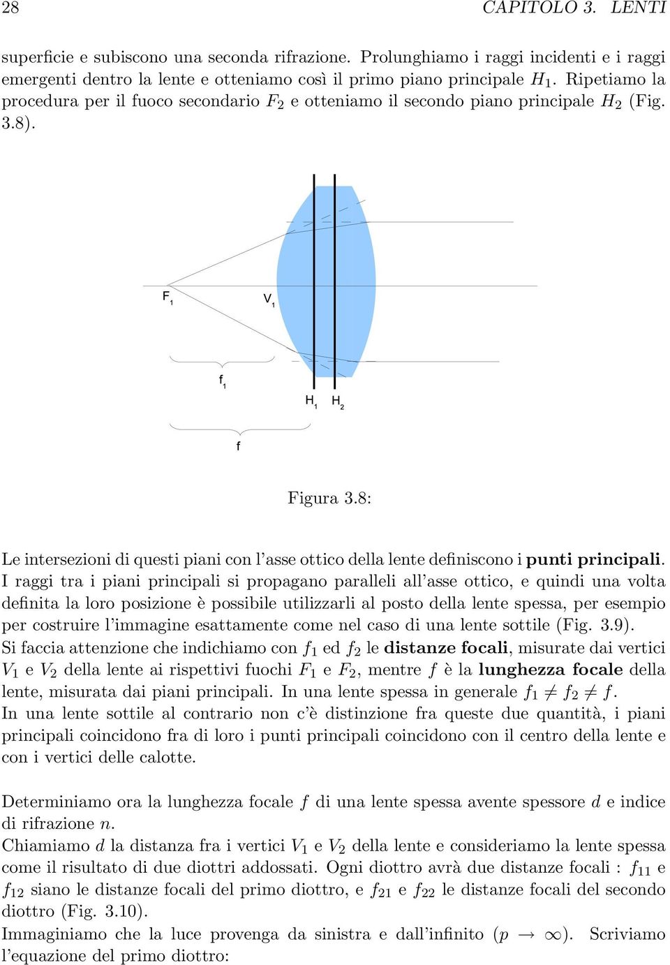 8: Le intersezioni di questi piani con l asse ottico della lente definiscono i punti principali.