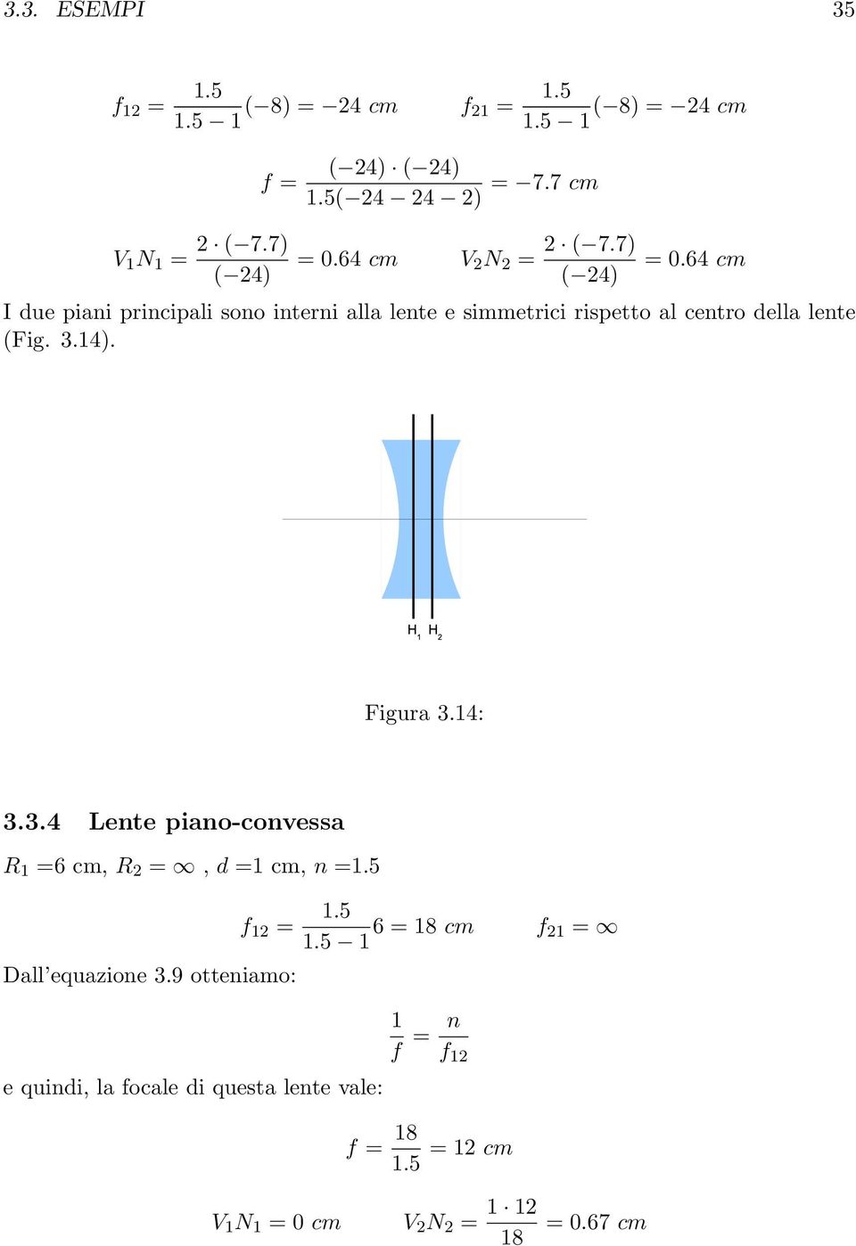 64 cm I due piani principali sono interni alla lente e simmetrici rispetto al centro della lente (Fig. 3.4). Figura 3.4: 3.