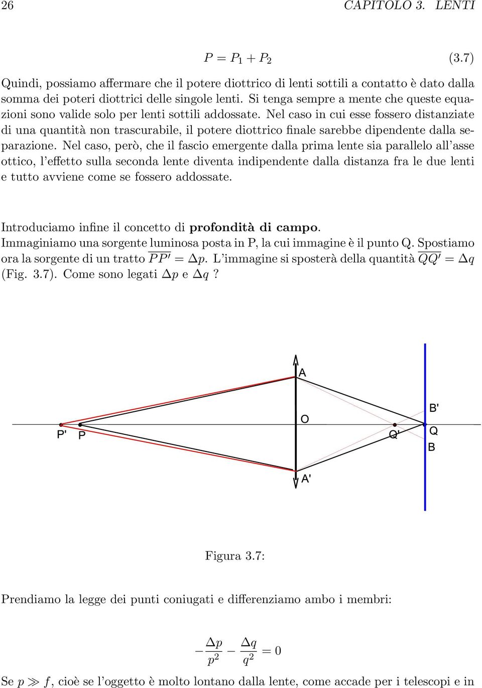 Nel caso in cui esse fossero distanziate di una quantità non trascurabile, il potere diottrico finale sarebbe dipendente dalla separazione.