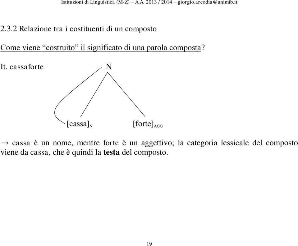 cassaforte N [cassa] N [forte] AGG cassa è un nome, mentre forte è un