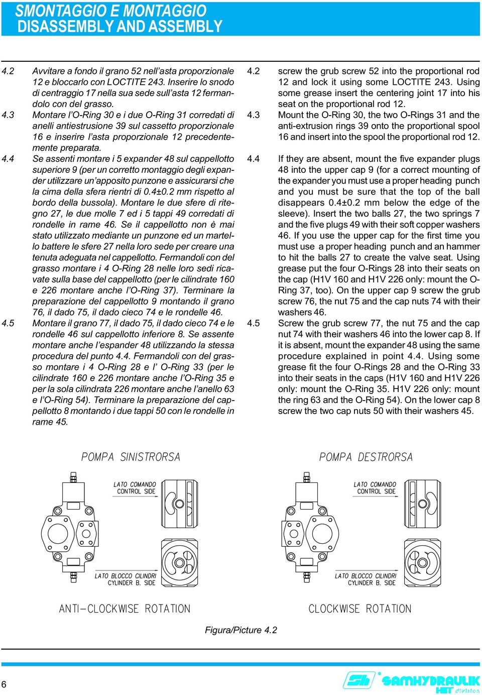 .3 Montare l O-Ring 30 e i due O-Ring 31 corredati di anelli antiestrusione 39 sul cassetto proporzionale 16 e inserire l asta proporzionale 12 precedentemente preparata.