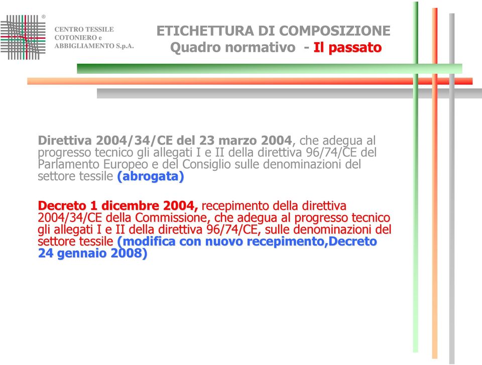 dicembre 2004, recepimento della direttiva 2004/34/CE della Commissione, che adegua al progresso tecnico gli allegati I