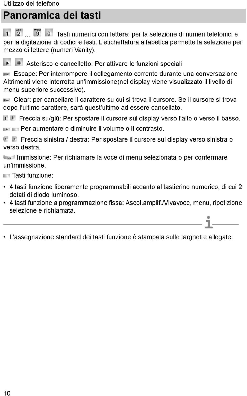 Astersco e cancelletto: Per attvare le funzon specal Escape: Per nterrompere l collegamento corrente durante una conversazone Altrment vene nterrotta un mmssone(nel dsplay vene vsualzzato l lvello d