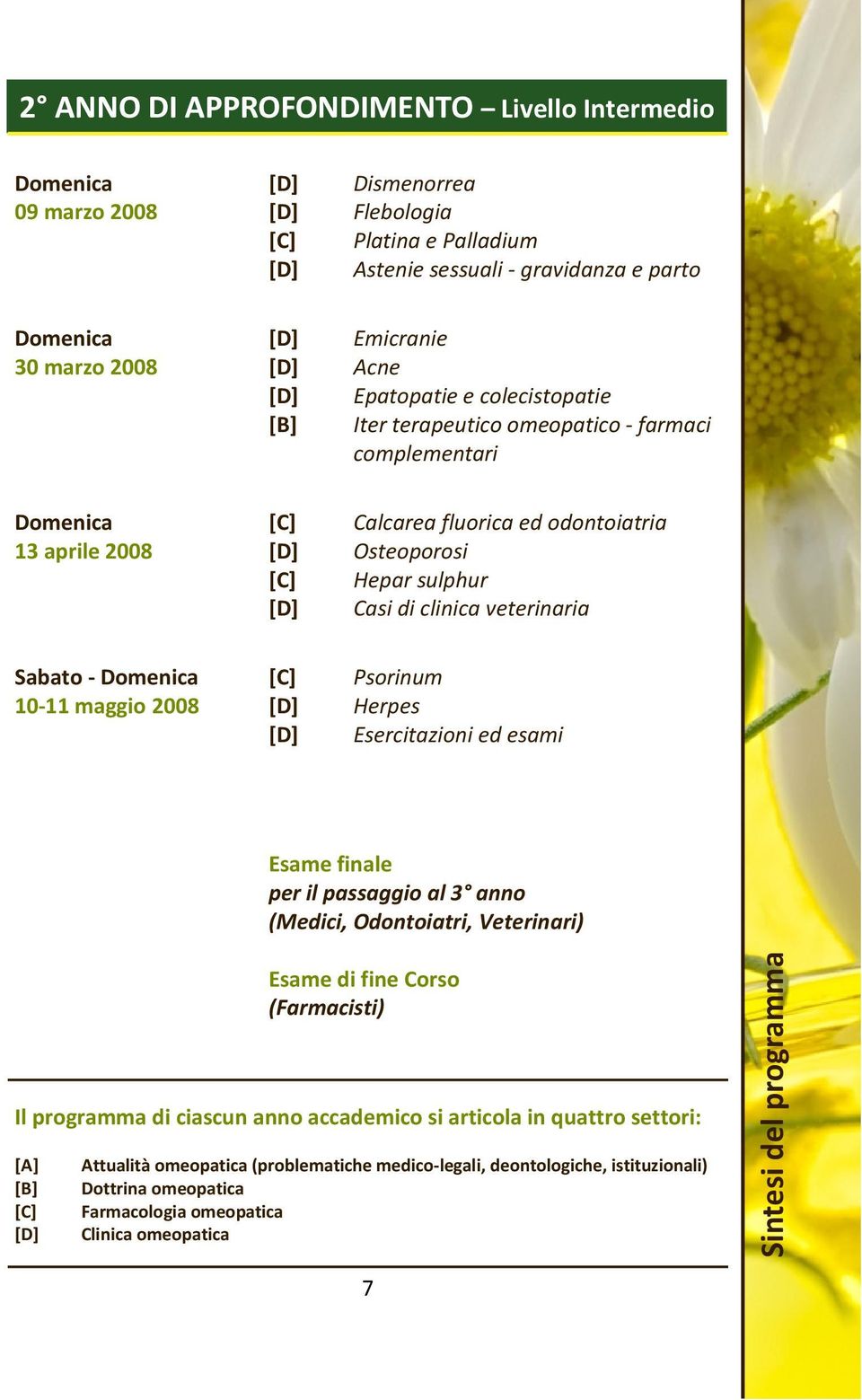 [D] Casi di clinica veterinaria Sabato - Domenica [C] Psorinum 10-11 maggio 2008 [D] Herpes [D] Esercitazioni ed esami Esame finale per il passaggio al 3 anno (Medici, Odontoiatri, Veterinari) Esame