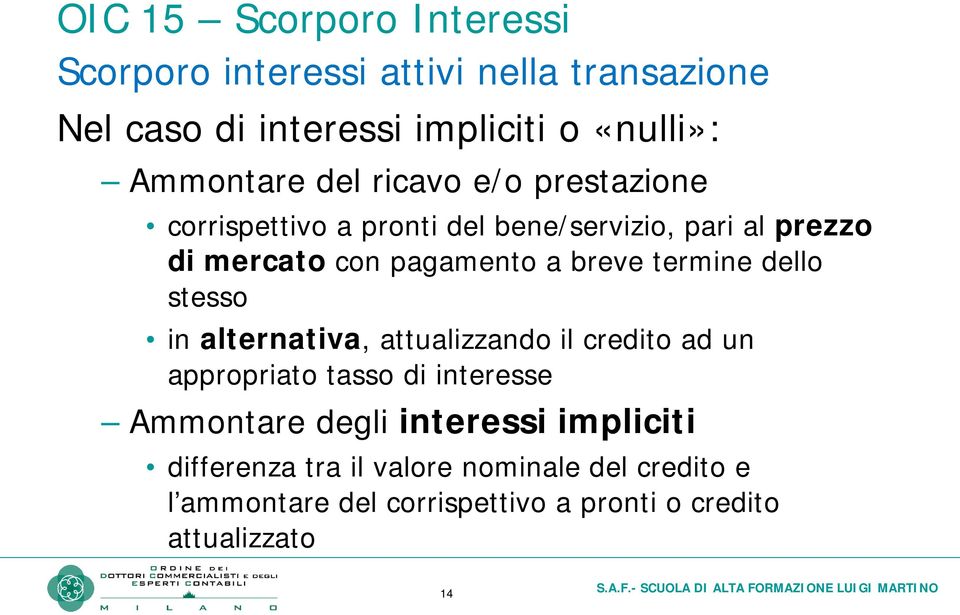 breve termine dello stesso in alternativa, attualizzando il credito ad un appropriato tasso di interesse Ammontare degli