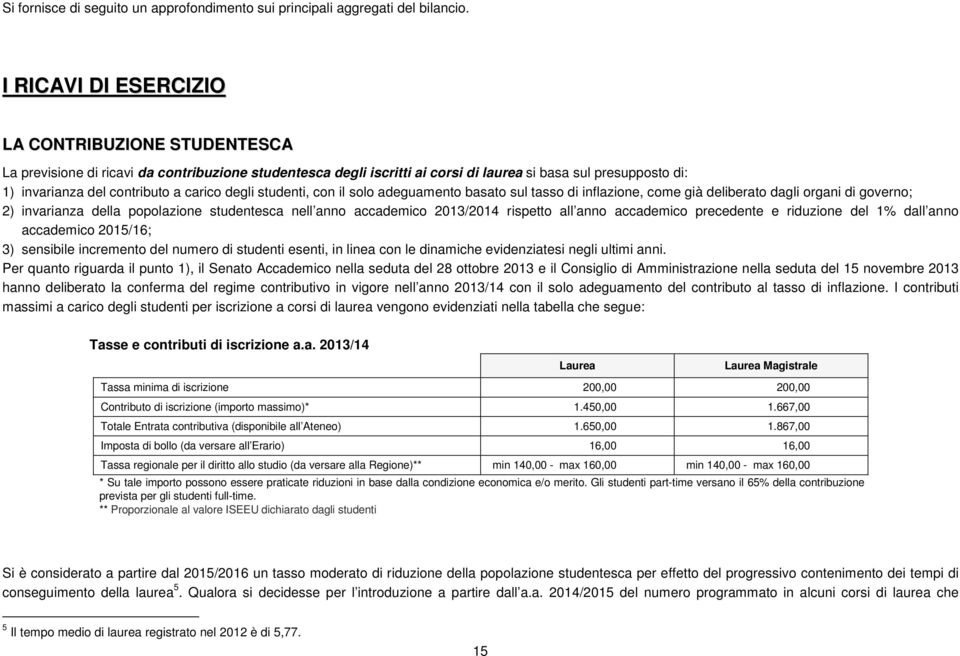 carico degli studenti, con il solo adeguamento basato sul tasso di inflazione, come già deliberato dagli organi di governo; 2) invarianza della popolazione studentesca nell anno accademico 2013/2014