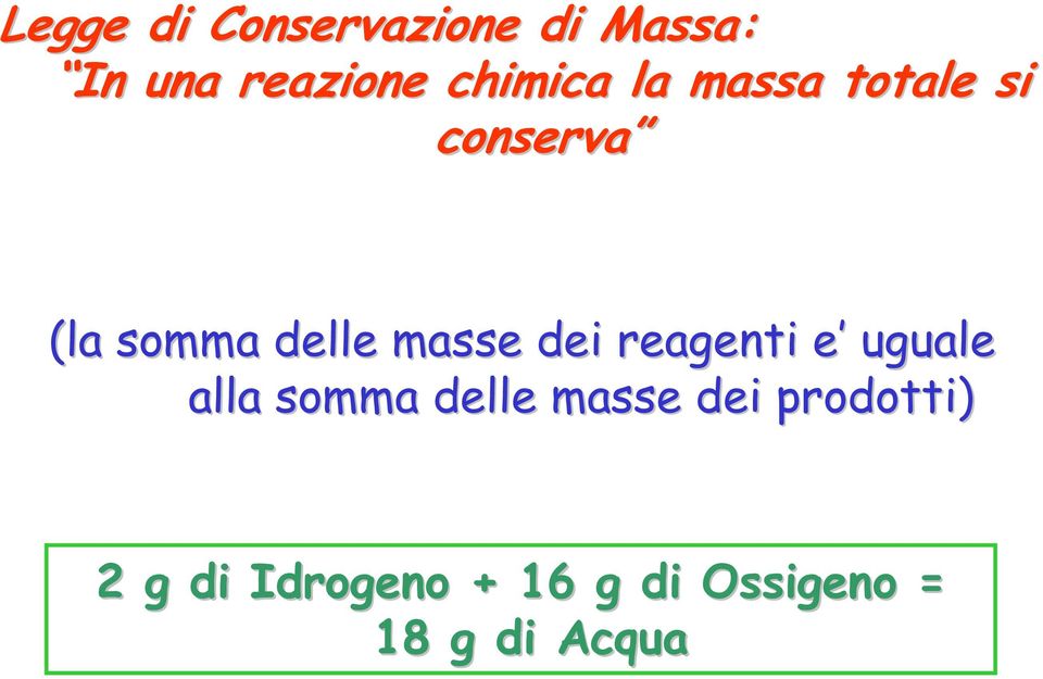 masse dei reagenti e uguale alla somma delle masse