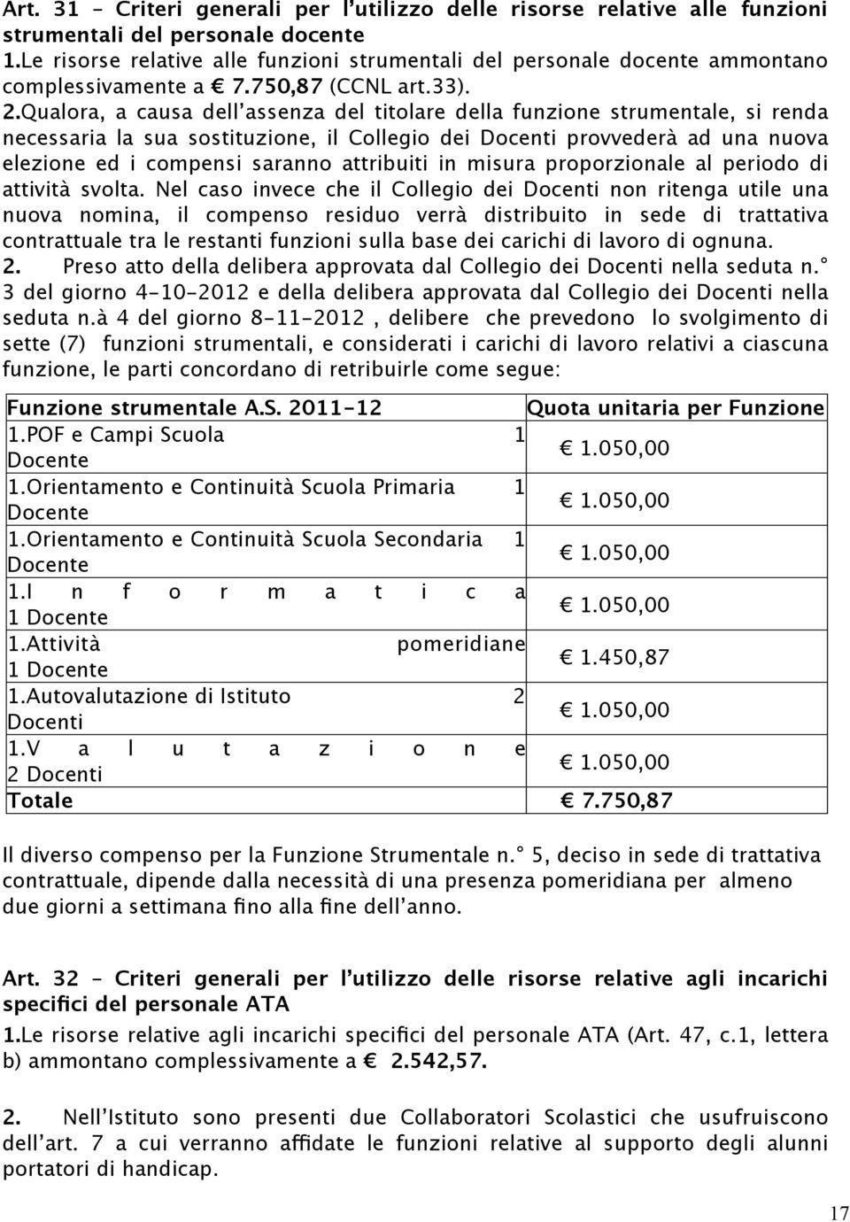 Qualora, a causa dell assenza del titolare della funzione strumentale, si renda necessaria la sua sostituzione, il Collegio dei Docenti provvederà ad una nuova elezione ed i compensi saranno