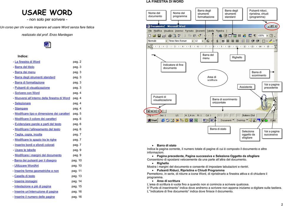 3 - Barra degli strumenti standard pag. 3 - Barra di formattazione pag. 3 - Pulsanti di visualizzazione pag. 3 - Scrivere con Word pag. 4 - Muoversi all interno della finestra di Word pag.