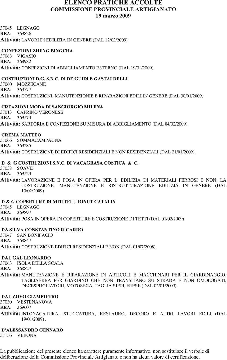 VERONESE 5($ 369574 $WWLYLWj SARTORIA E CONFEZIONE SU MISURA DI ABBIGLIAMENTO (DAL 04/02/2009).