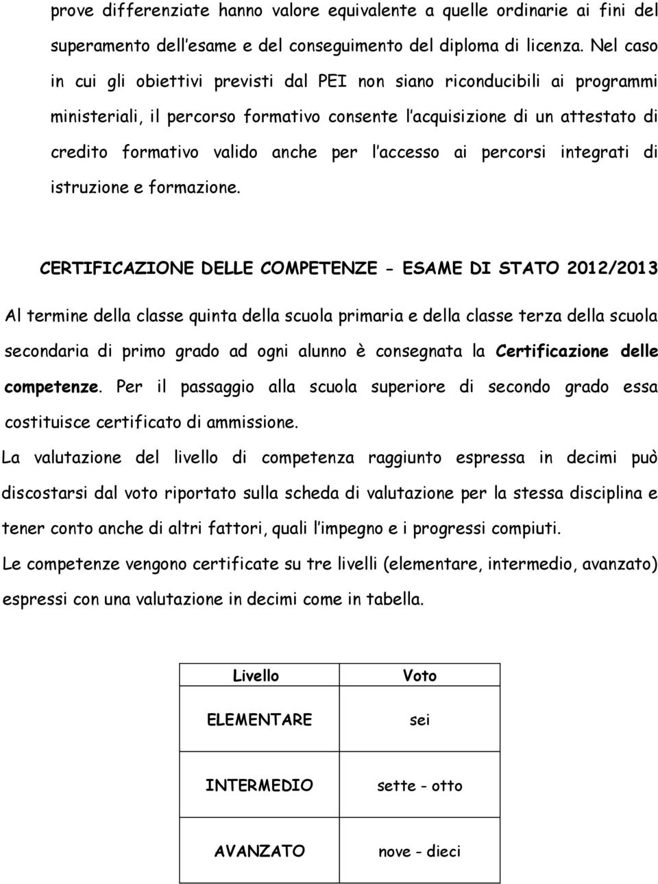 accesso ai percorsi integrati di istruzione e formazione.