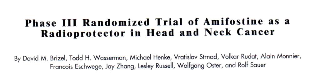 Amifostine and RT in H&N cancer Amifostine can ameliorate RT side effects without compromising treatment effectiveness JCO, 2000;18:3339 IJROBP, 2002; 52: 739 RT: Chronic xerostomia 2 57% vs 34% p= 0.