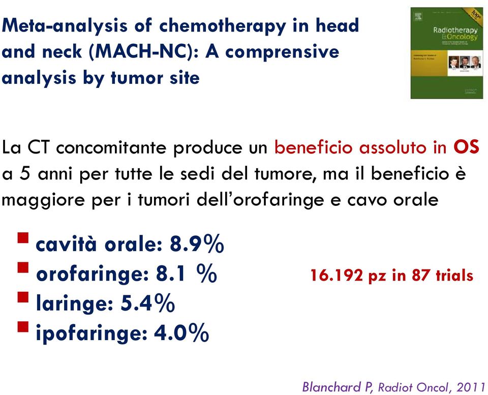 ma il beneficio è maggiore per i tumori dell orofaringe e cavo orale cavità orale: 8.