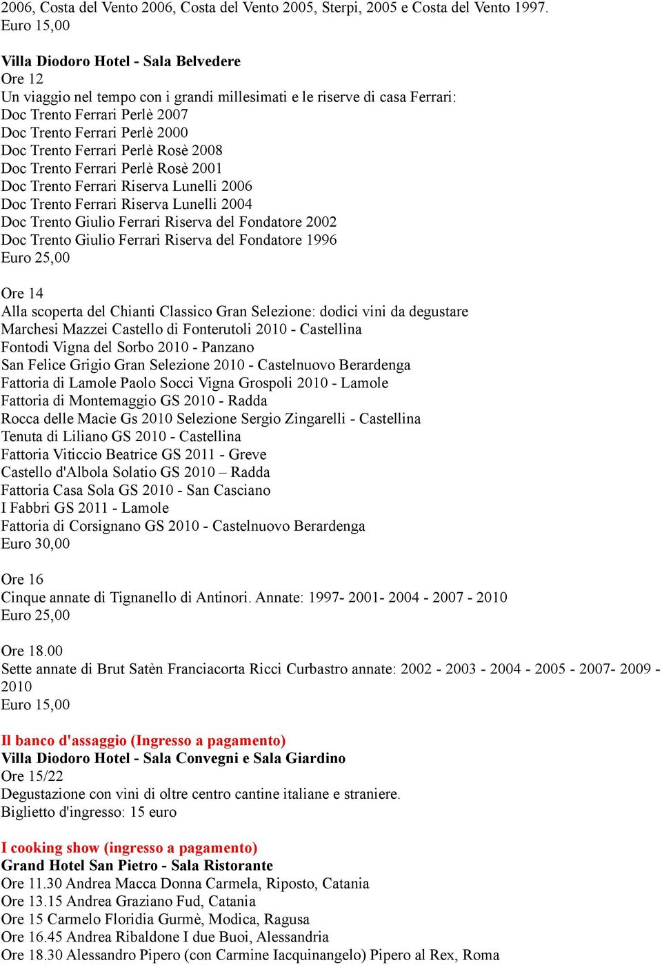 Rosè 2008 Doc Trento Ferrari Perlè Rosè 2001 Doc Trento Ferrari Riserva Lunelli 2006 Doc Trento Ferrari Riserva Lunelli 2004 Doc Trento Giulio Ferrari Riserva del Fondatore 2002 Doc Trento Giulio