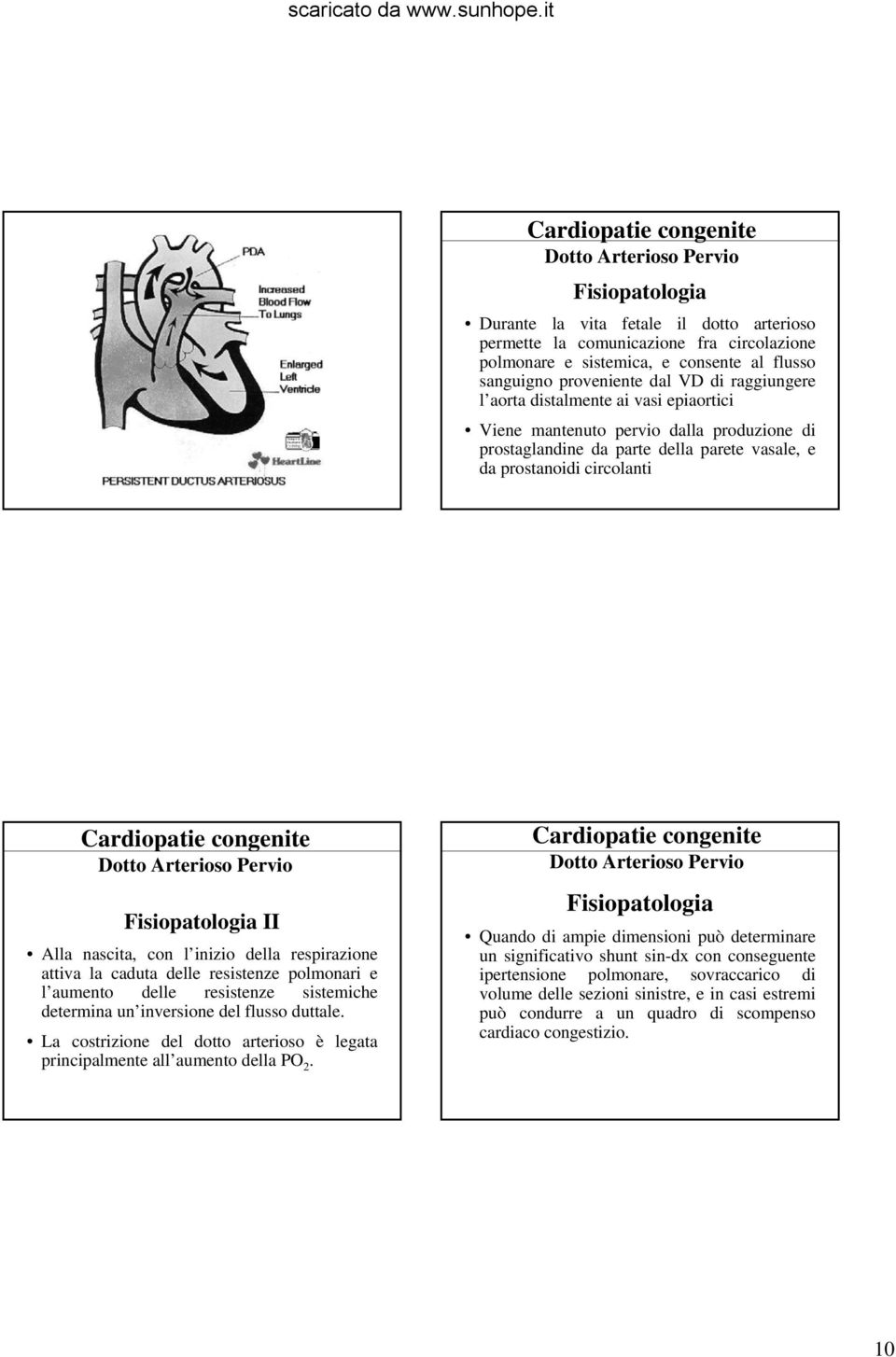 Fisiopatologia II Alla nascita, con l inizio della respirazione attiva la caduta delle resistenze polmonari e l aumento delle resistenze sistemiche determina un inversione del flusso duttale.