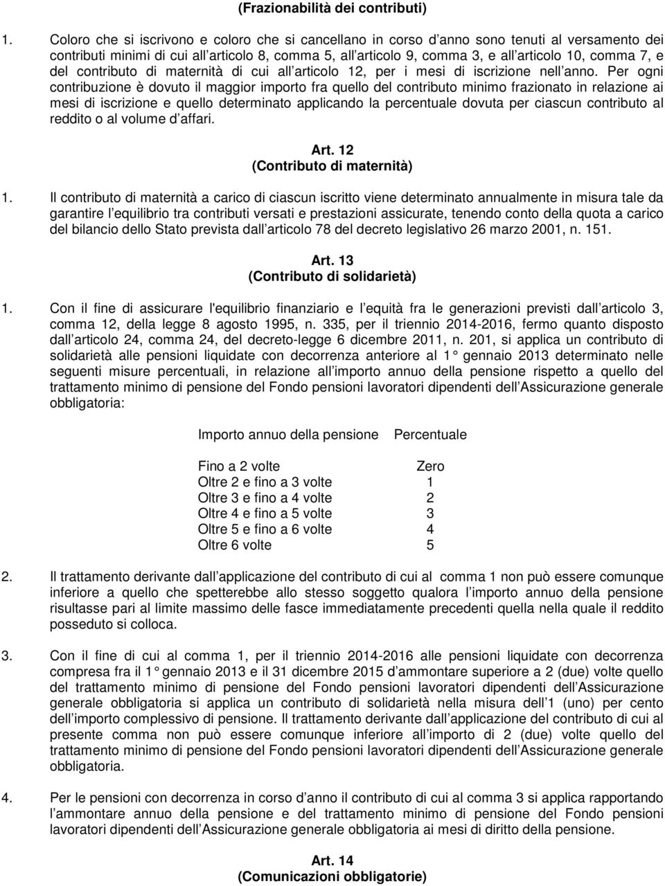 e del contributo di maternità di cui all articolo 12, per i mesi di iscrizione nell anno.