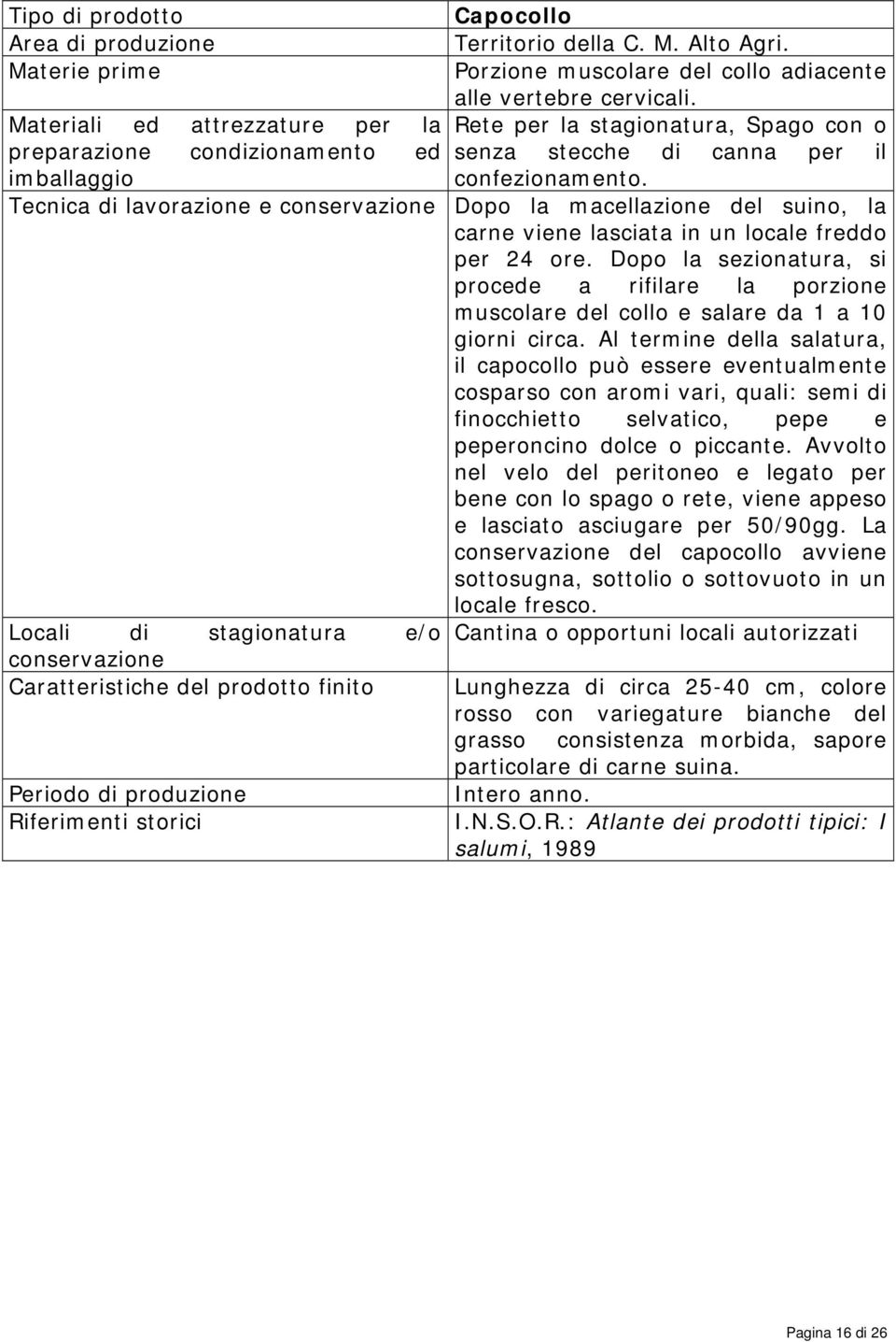 Tecnica di lavorazione e conservazione Dopo la macellazione del suino, la carne viene lasciata in un locale freddo per 24 ore.