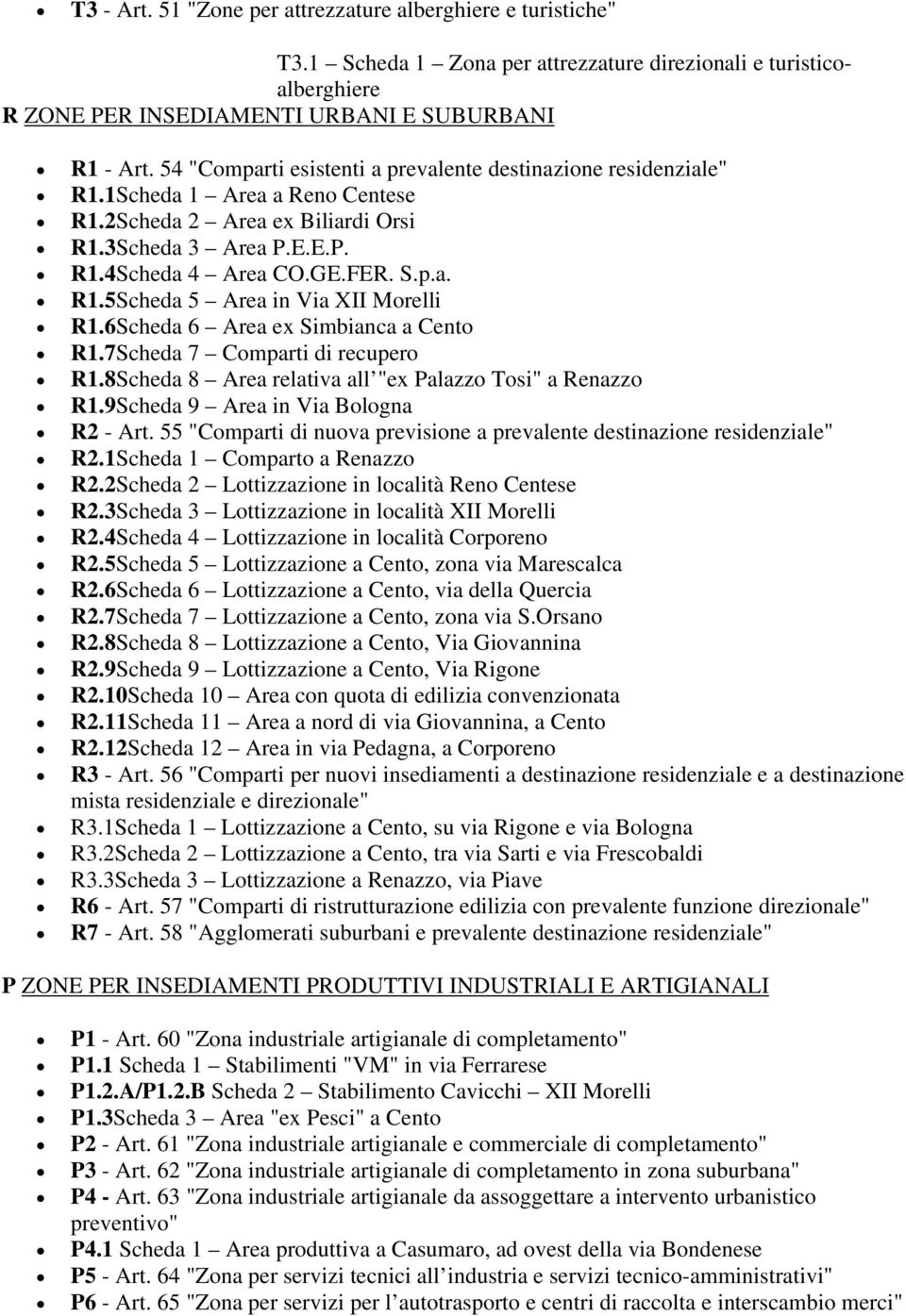 6Scheda 6 Area ex Simbianca a Cento R1.7Scheda 7 Comparti di recupero R1.8Scheda 8 Area relativa all "ex Palazzo Tosi" a Renazzo R1.9Scheda 9 Area in Via Bologna R2 - Art.