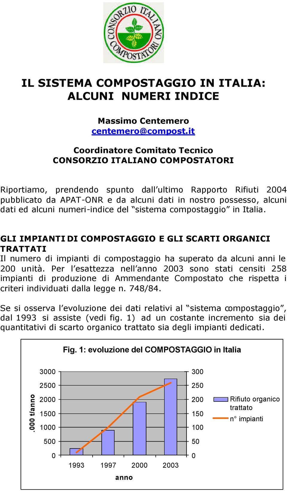 ed alcuni numeri-indice del sistema compostaggio in Italia. GLI IMPIANTI DI COMPOSTAGGIO E GLI SCARTI ORGANICI TRATTATI Il numero di impianti di compostaggio ha superato da alcuni anni le 200 unità.