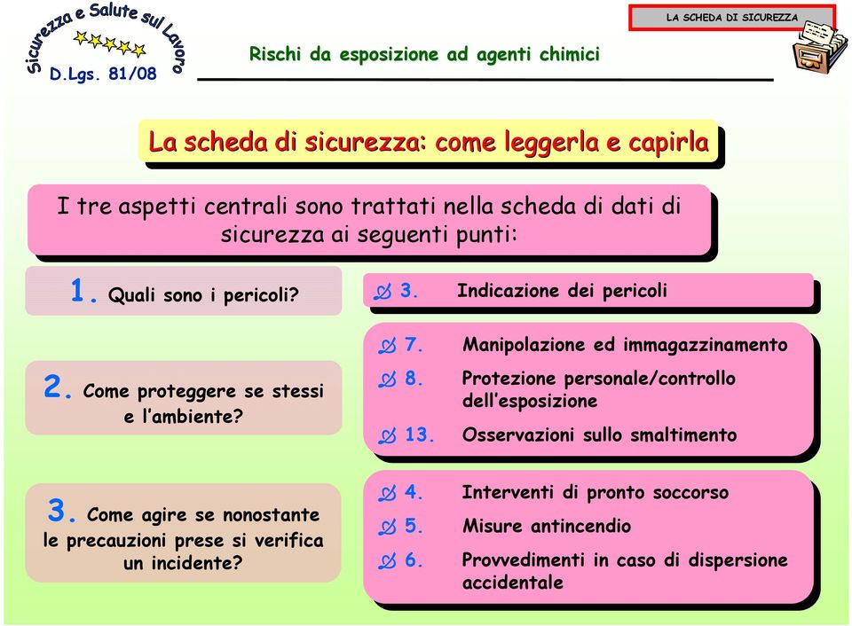 6. Indicazione Indicazione dei dei pericoli pericoli Manipolazione Manipolazione ed ed immagazzinamento immagazzinamento Protezione Protezione personale/controllo personale/controllo dell esposizione