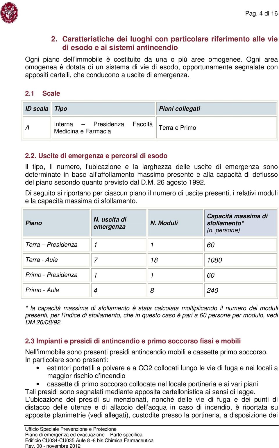 1 Scale ID scala Tipo Piani collegati A Interna Presidenza Facoltà Medicina e Farmacia Terra e Primo 2.