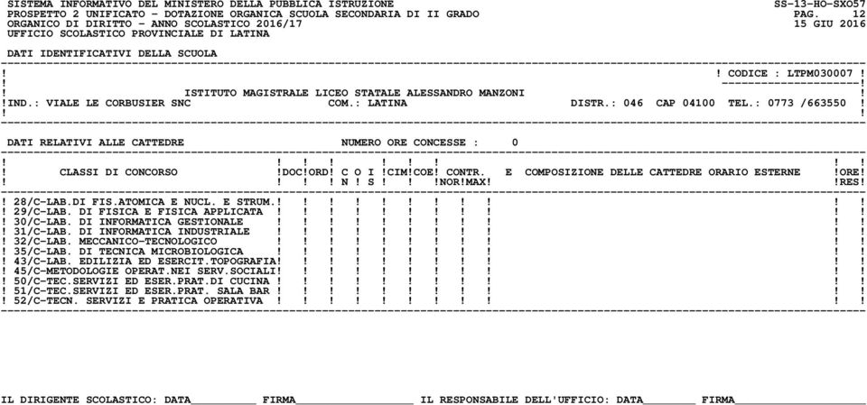 E STRUM.!! 29/C-LAB. DI FISICA E FISICA APPLICATA!! 30/C-LAB. DI INFORMATICA GESTIONALE!! 31/C-LAB. DI INFORMATICA INDUSTRIALE!! 32/C-LAB. MECCANICO-TECNOLOGICO!! 35/C-LAB.