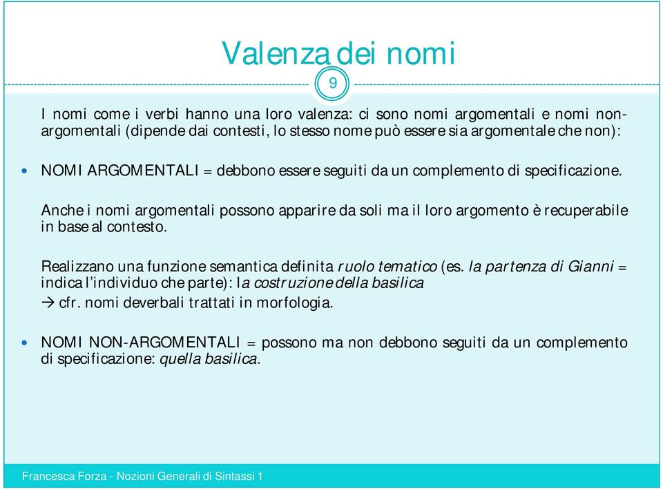 Anche i nomi argomentali possono apparire da soli ma il loro argomento è recuperabile in base al contesto.