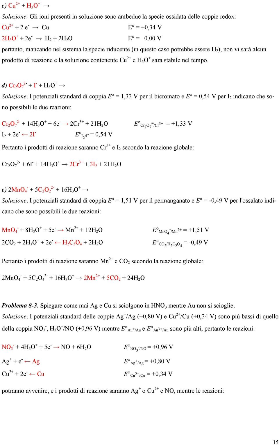 d) Cr 2 O 7 2- I - H 3 O Soluzione.