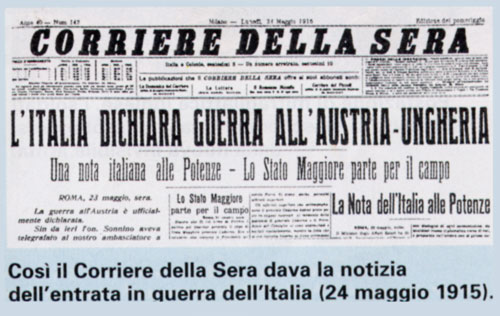 L intervento italiano. 24 maggio 1915 - L Italia, rimasta neutrale nel primo anno di guerra, decide di unirsi alla Triplice Intesa per conquistare Trento e Trieste ancora in mano all Impero Austriaco.