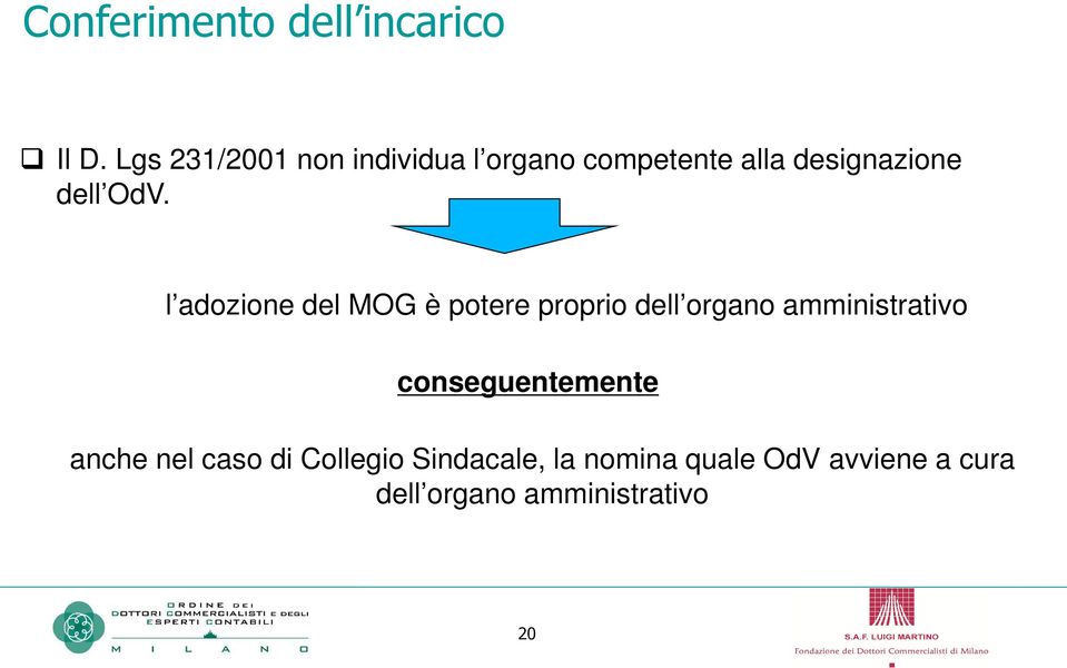 OdV. l adozione del MOG è potere proprio dell organo amministrativo