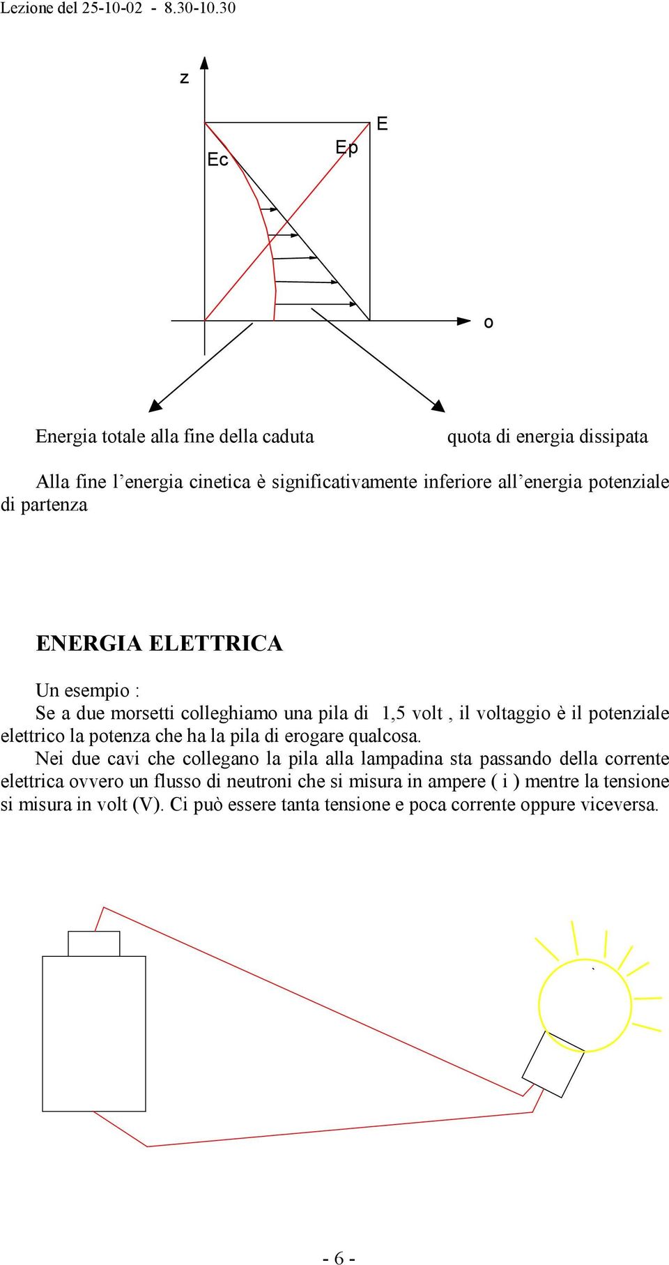 potenziale di partenza ENERGIA ELETTRICA Un esempio : Se a due morsetti colleghiamo una pila di,5 volt, il voltaggio è il potenziale elettrico la potenza