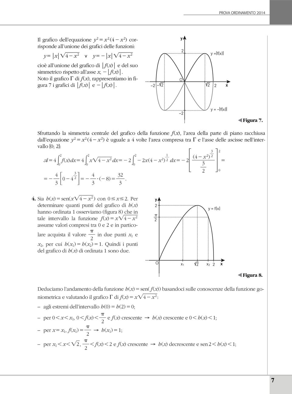 Sfruttando la simmetria centrale del grafico della funzione f (), l area della parte di piano racchiusa dall equazione ( ) è uguale a volte l area compresa tra e l asse delle ascisse nell intervallo