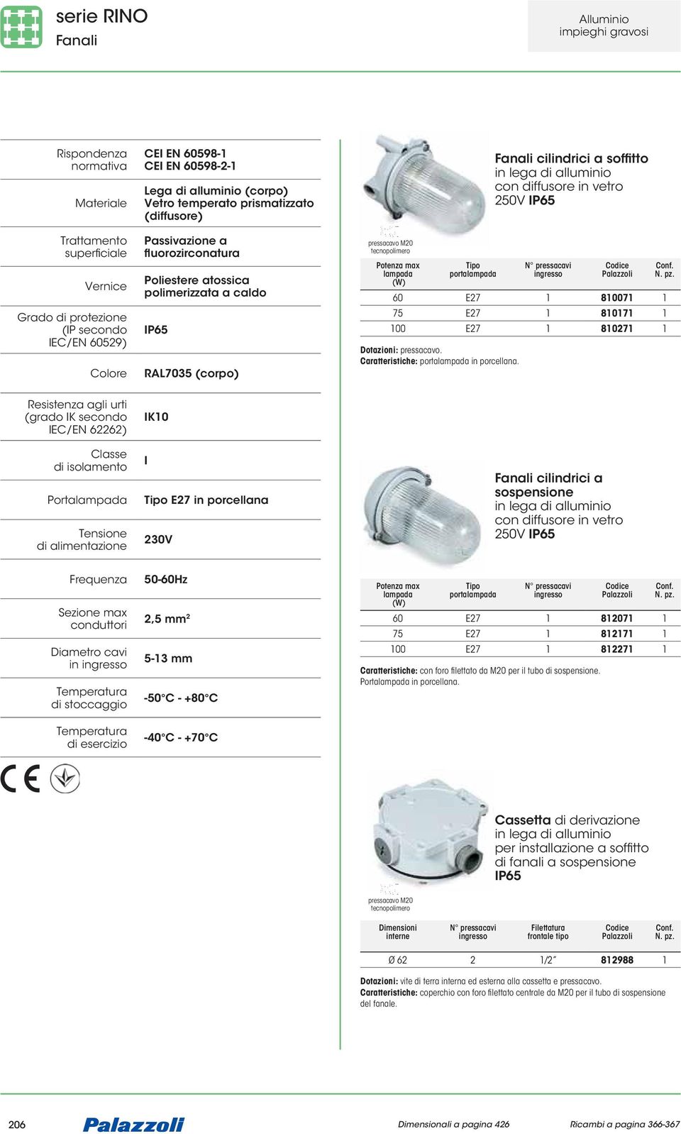 in vetro 250V IP65 pressacavi ingresso 60 E27 1 810071 1 75 E27 1 810171 1 100 E27 1 810271 1 Dotazioni: pressacavo. Caratteristiche: in porcellana.