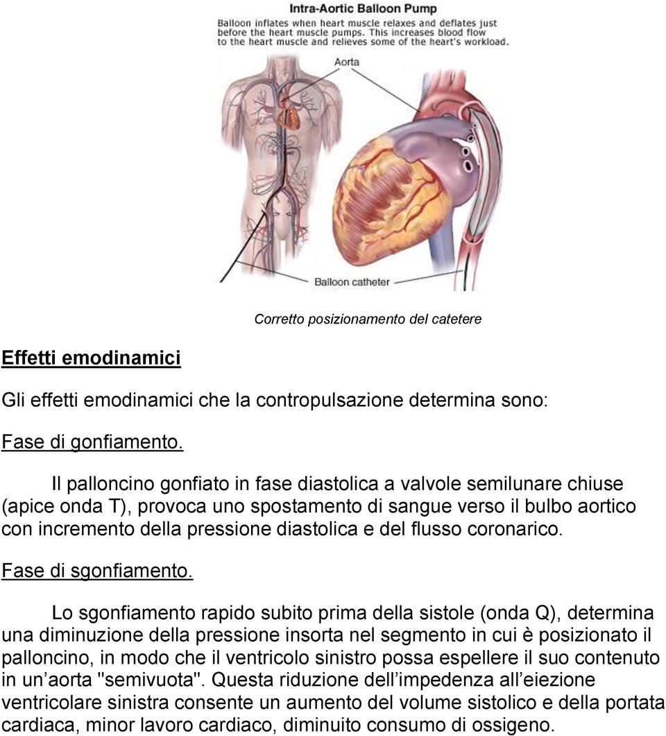 coronarico. Fase di sgonfiamento.