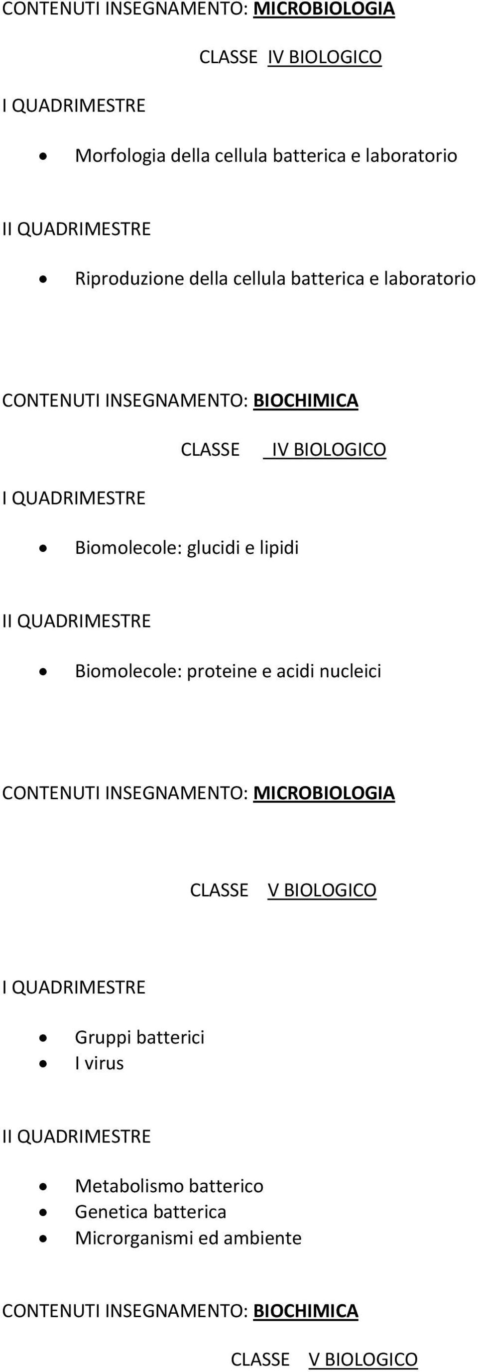 lipidi Biomolecole: proteine e acidi nucleici CONTENUTI INSEGNAMENTO: MICROBIOLOGIA CLASSE V BIOLOGICO Gruppi batterici