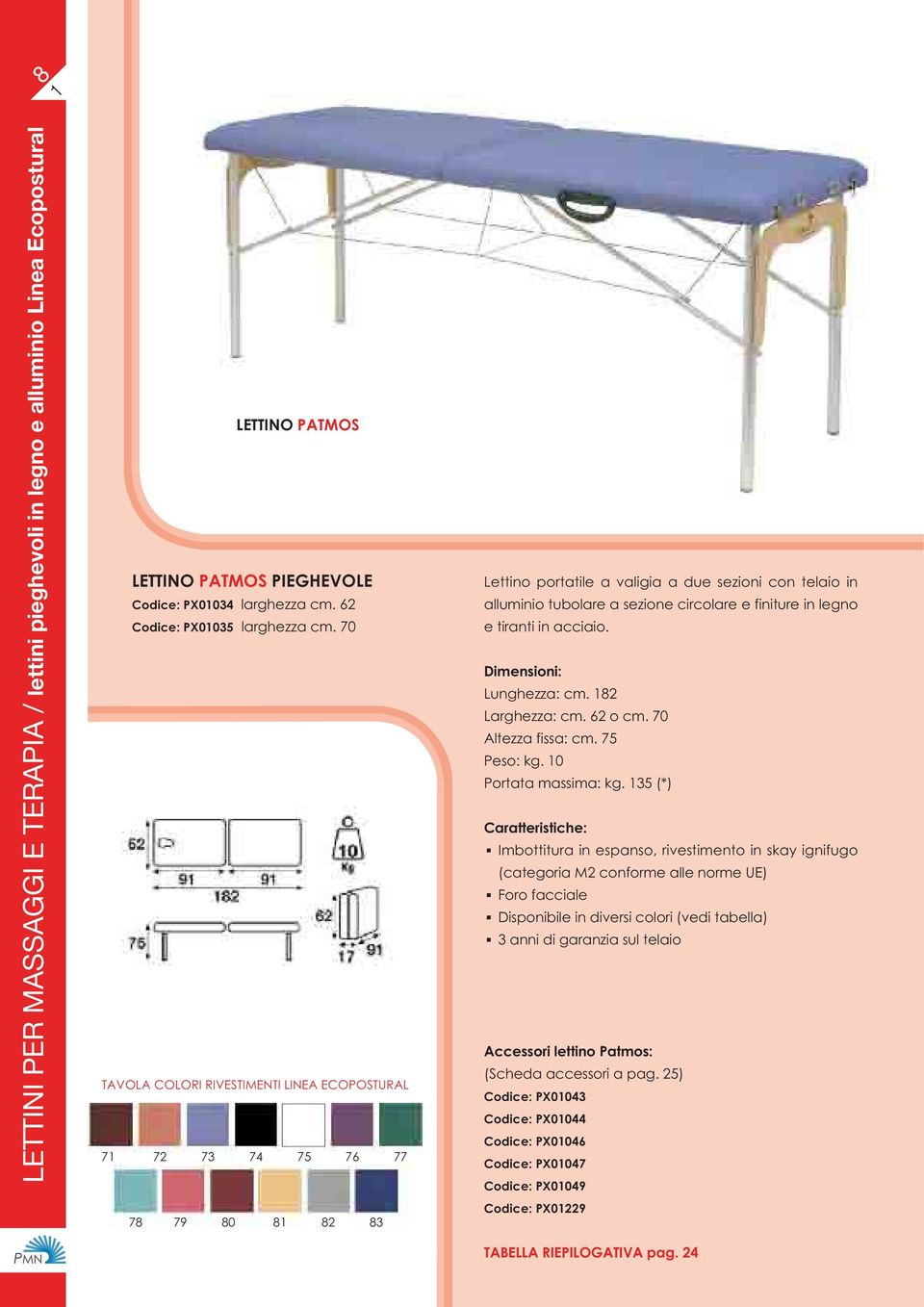 70 7 72 73 74 75 76 77 78 79 80 8 82 83 Lettino portatile a valigia a due sezioni con telaio in alluminio tubolare a sezione circolare e finiture in legno e tiranti in acciaio.