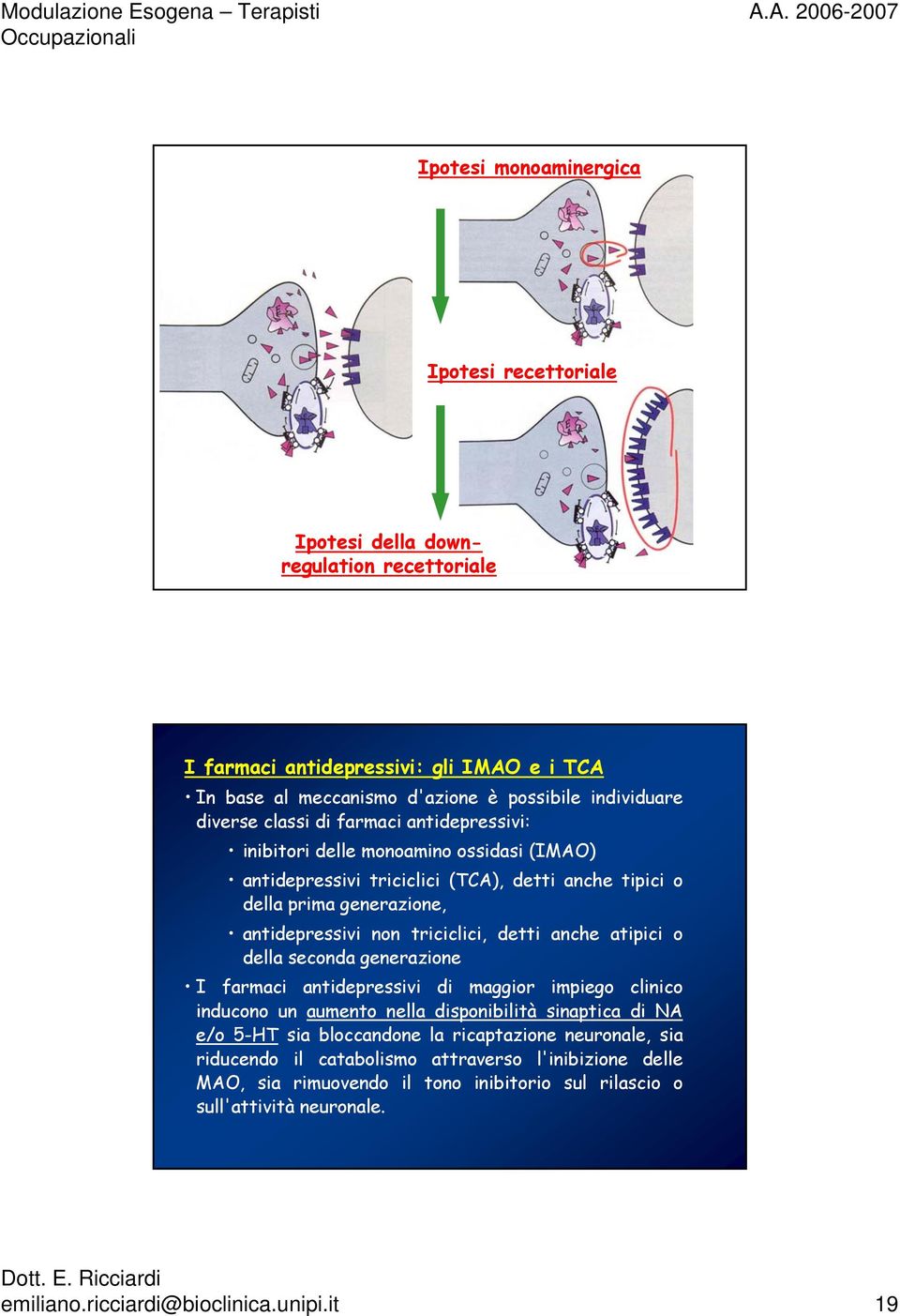 anche atipici o della seconda generazione I farmaci antidepressivi di maggior impiego clinico inducono un aumento nella disponibilità sinaptica di NA e/o 5-HT sia bloccandone la ricaptazione