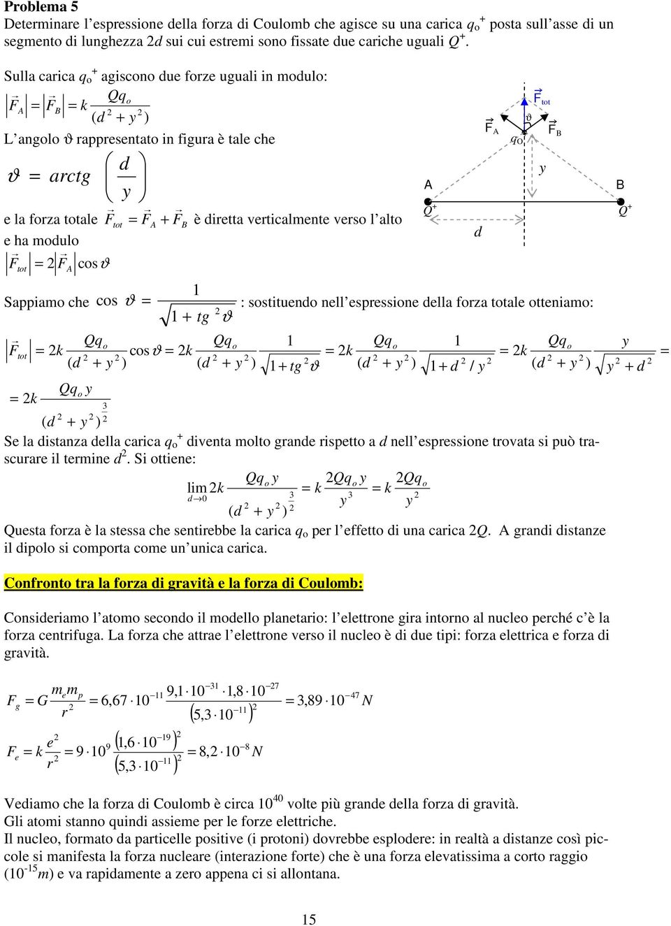 y è dietta veticalmente veso l alto A B cos ϑ : sostituendo nell espessione della foza totale otteniamo: tg ϑ 3 qo cosϑ k ) ( d y ) qo k tg ϑ ( d y ) d / y qo k ( d y ) ( d y ) e la distanza della