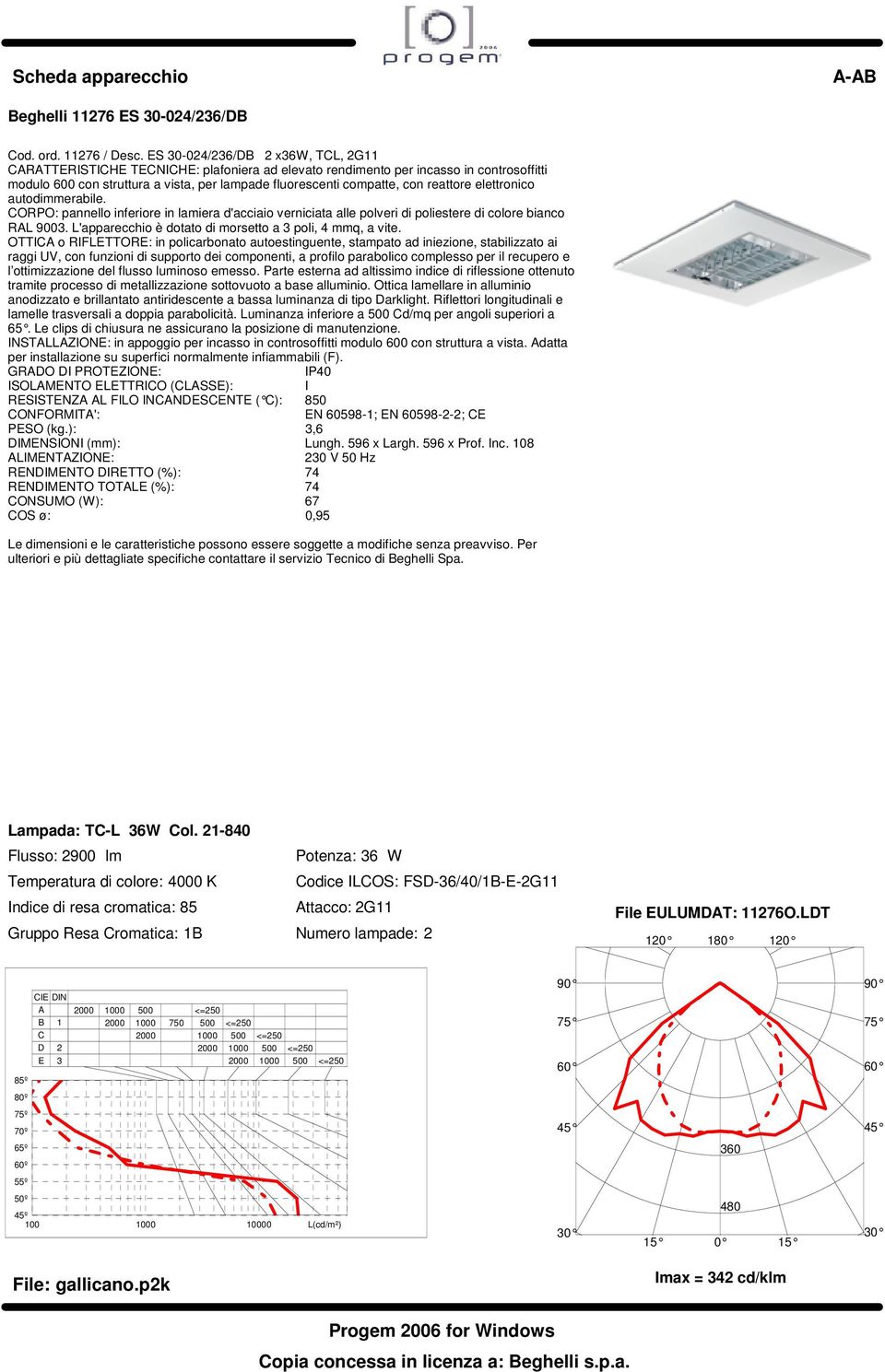 reattore elettronico autodimmerabile. CORPO: pannello inferiore in lamiera d'acciaio verniciata alle polveri di poliestere di colore bianco RAL 9003.