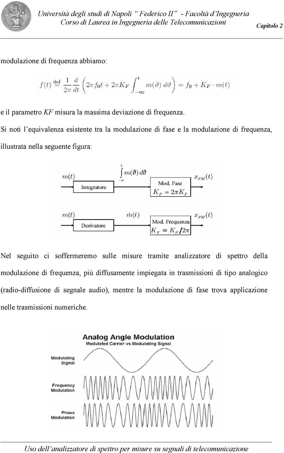 Nel seguito ci soffermeremo sulle misure tramite analizzatore di spettro della modulazione di frequenza, più diffusamente