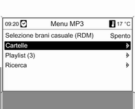 50 Lettore CD Viene aperto il menu Audio CD o MP3 audio e inizia la riproduzione del CD.
