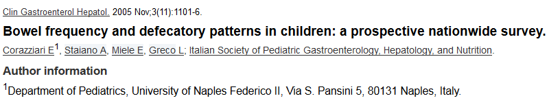 LE DIMENSIONI DEL PROBLEMA IN ITALIA - Mean bowel frequency did not vary in the first 2 years of life, it decreased (P =.