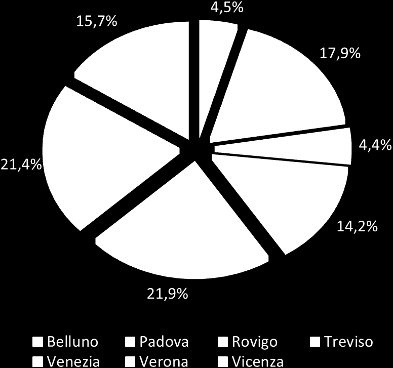 Figura 1: Distribuzione NTN I semestre 2015 per provincia Nella Figura 1 è riportato il grafico della distribuzione del NTN tra le province del Veneto, dal quale si