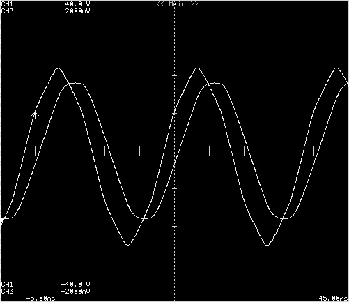 Nella seguente figura sono riportati gli andamenti della tensione e corrente a vuoto Figura 4 Andamento della tensione e corrente a vuoto Nella