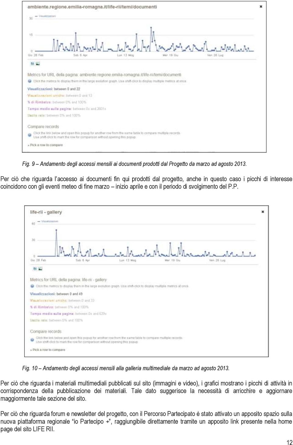 svolgimento del P.P. Fig. 10 Andamento degli accessi mensili alla galleria multimediale da marzo ad agosto 2013.