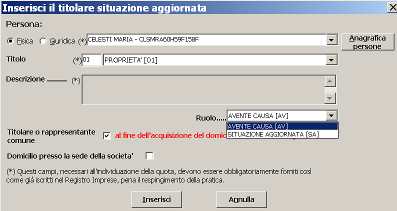 Dopo aver cliccato Avanti> avremo la seguente schermata che, stavolta, si riferisce alla situazione aggiornata. Nel ns. esempio la quota viene acquistata da Z, quindi da un solo titolare (fig.